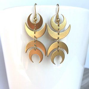 Crescent Moon symmetrical brass earrings